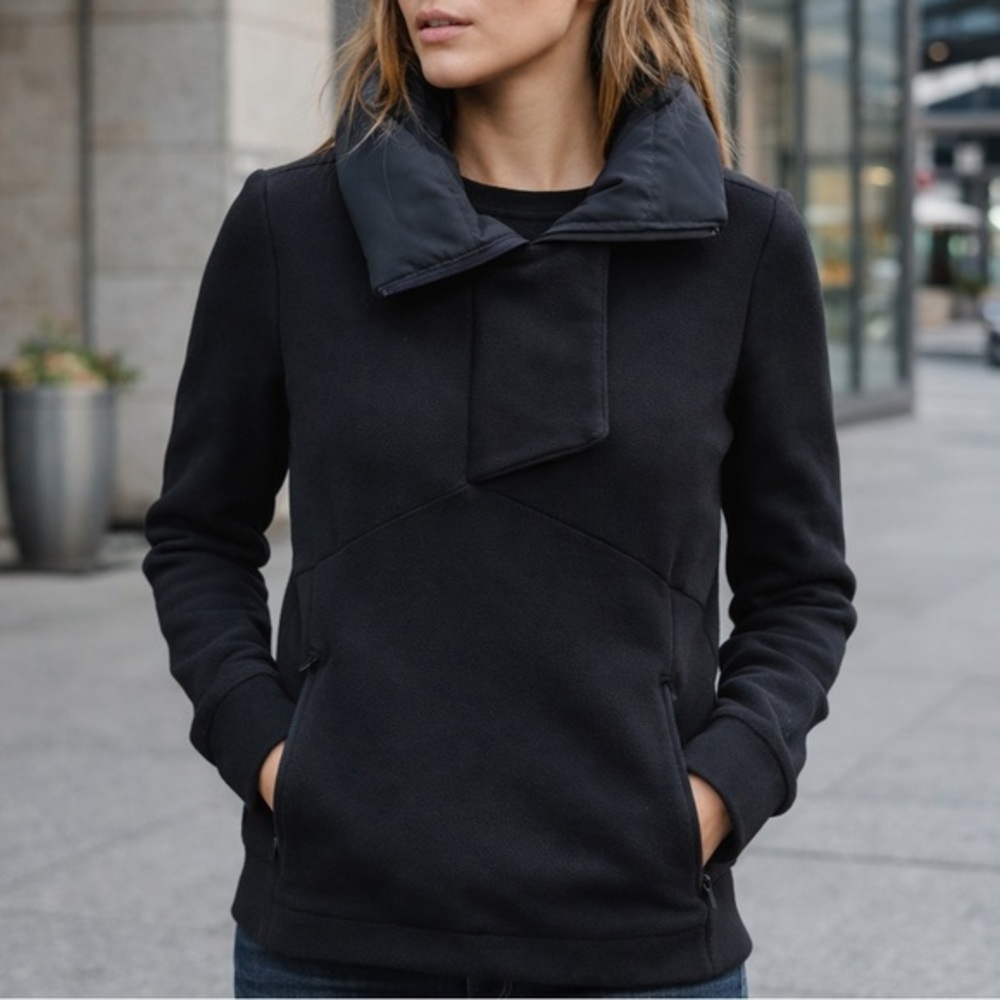 AETHER Black Tech Pullover Jacket XS Structured Collar Zip Pockets